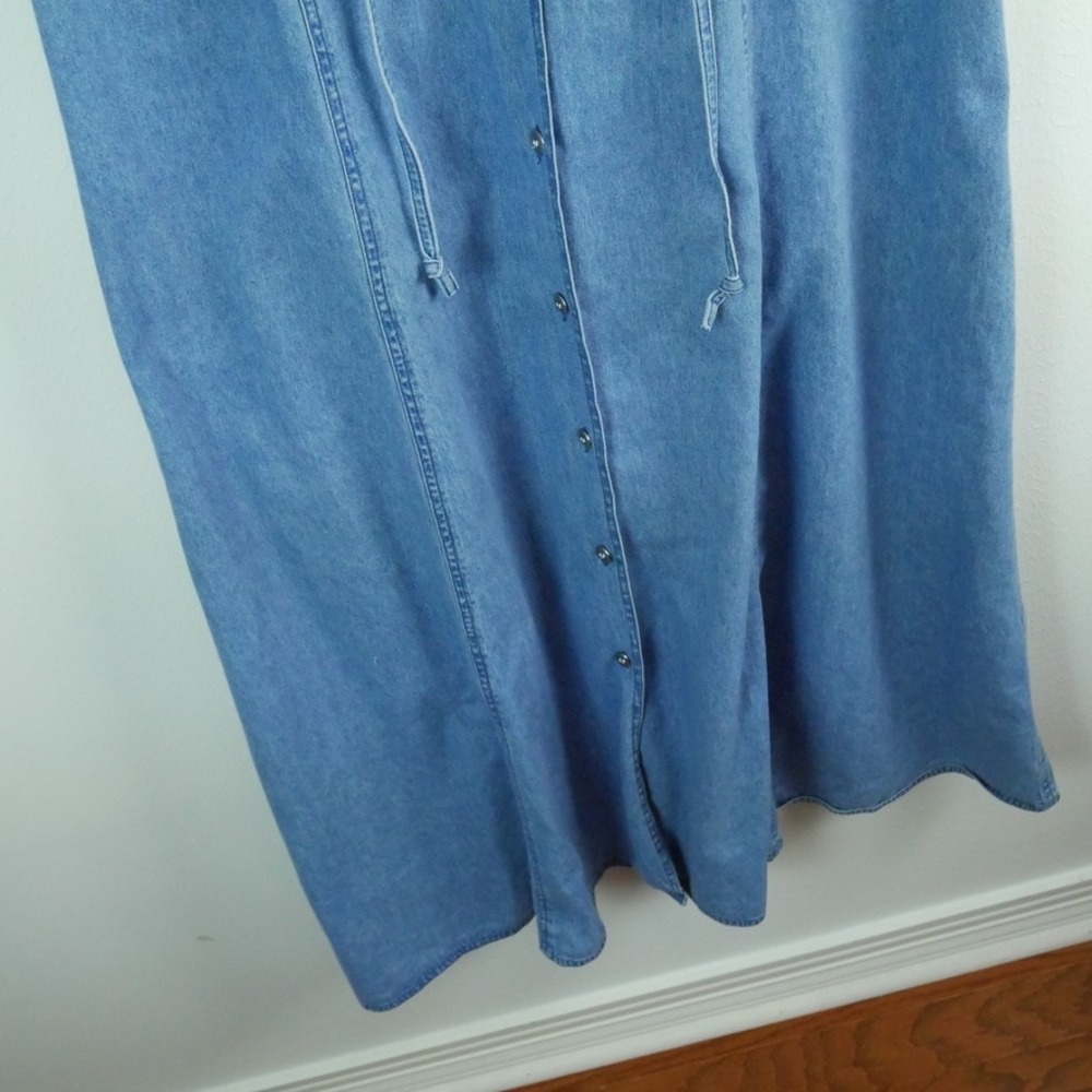 Vintage 90s Denim Maxi Dress Blue Button Front Size 16 Cottagecore Teacher Fall - Picture 6 of 7